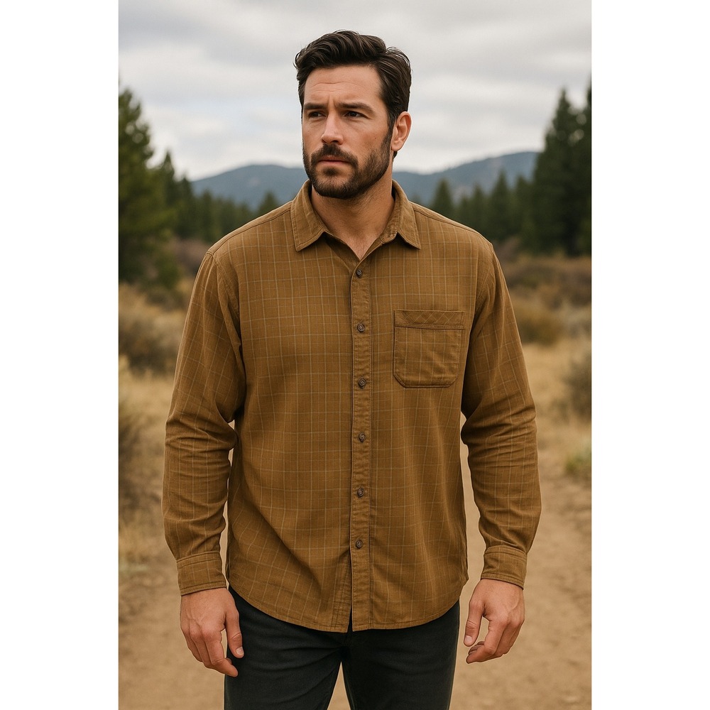 REI Men's XXL Lightweight Plaid Button-Up Shirt Brown Tan Hiking Casual‎